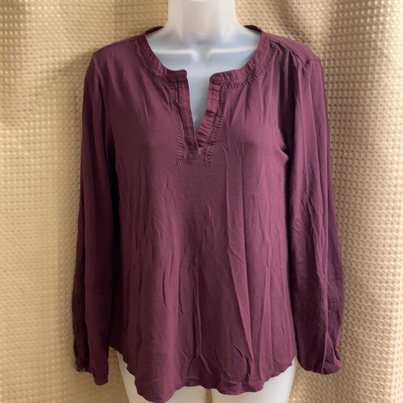 LOFT Embroidered Top in Burgundy Size M - Picture 2 of 11